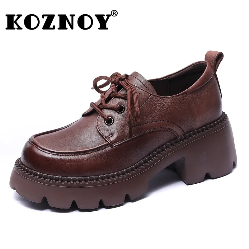 

Koznoy 6cm Cow Genuine Leather Fashion Round Spring Mary Jane Ladies ROME Platform Wedge Autumn Shoes Women Fashion Luxury
