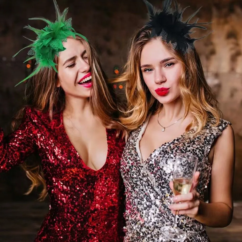 Feather Decoration Feather Flower Headband Floral Design Retro Style Bride Hair Decoration Stylish Accessory Cocktail Headband