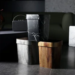 Square Large Capacity Trash Can Mimetic Wood Grain Toilet Paper Basket Household Retro Waste Bins