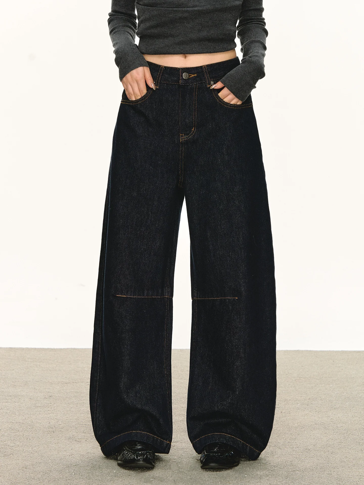 

Anna Aneae Широкие джинсы с низкой талией, женские повседневные свободные джинсы темно-синего цвета, весенне-осенние дизайнерские джинсы Sense Ele Sle