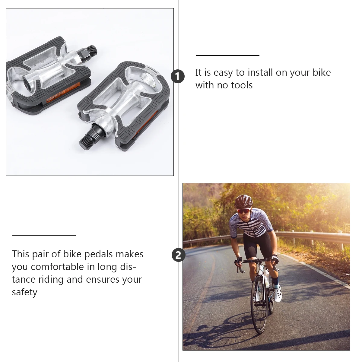 

2pcs Aluminum Alloy Bike Pedals Durable Non-Skid Flat Platform Pedals Easy Install No Tools Cycling Accessories Black