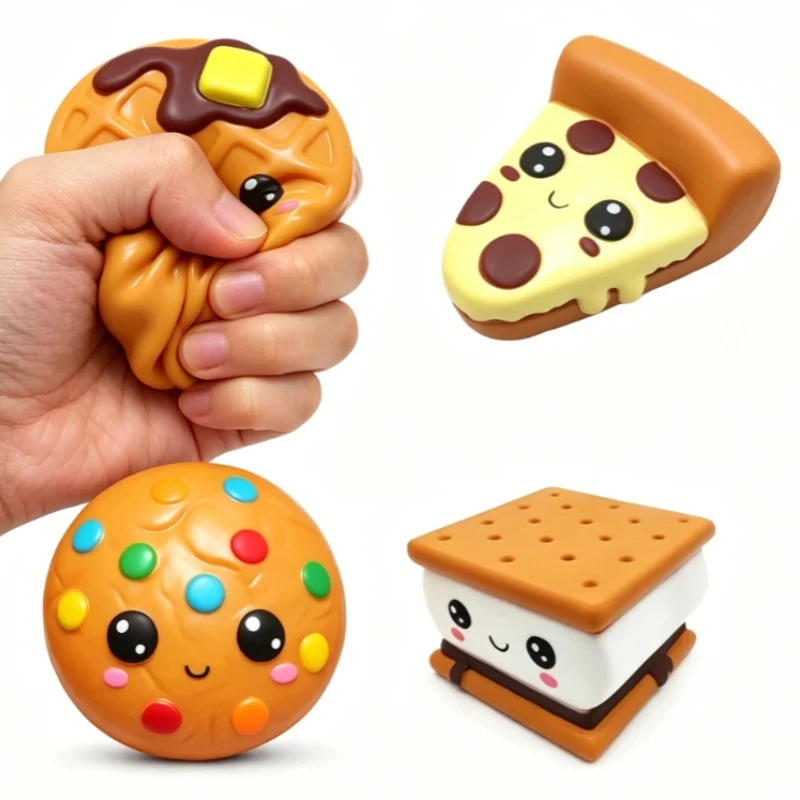 Slow rebound sandwich cookie pizza waffle cookie squishy squeeze stress relief bread simulation food model birthday gift