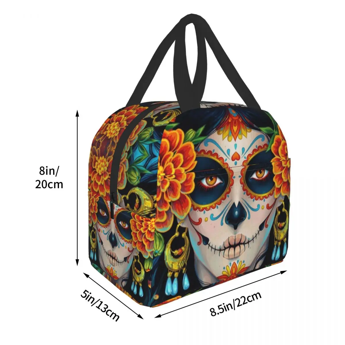 Day Of The Dead Sugar Skull Insulated Lunch Bags for School Office La Calavera Catrina Warm Cooler Thermal Lunch Box Women Kids