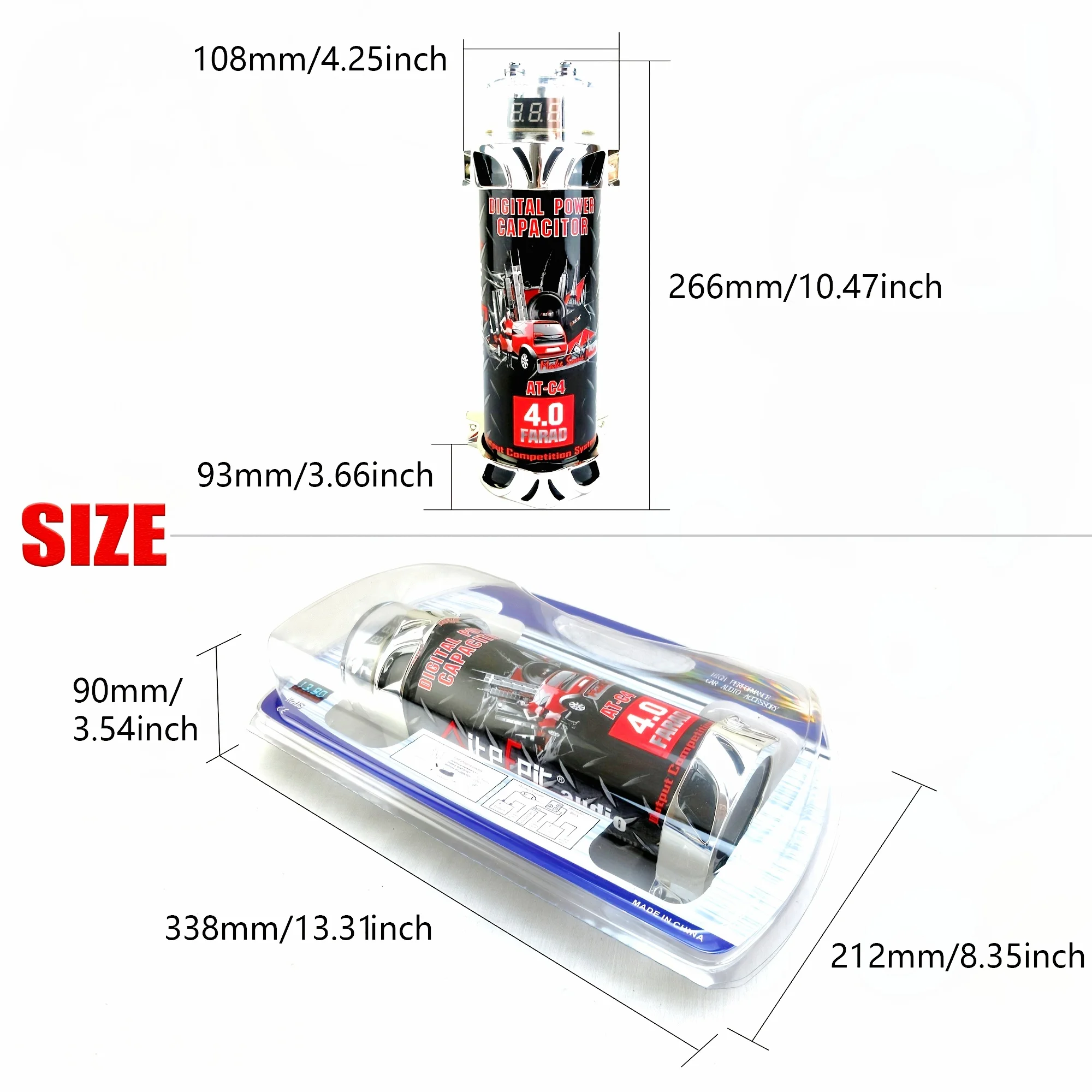 4.0 Farad Car Audio Power Capacitor LED Voltage Display 800W-5000W Voltage Stabilizer for Subwoofer Amplifier