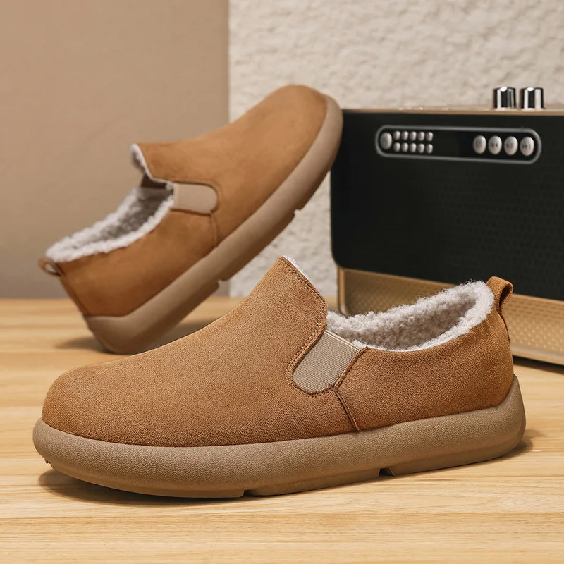 

Men's Slip-On Warm Fur Casual Loafers Lightweight Comfortable Canvas Shoes Stretch Loafer Non Slip Breathable Boat Shoes for Men