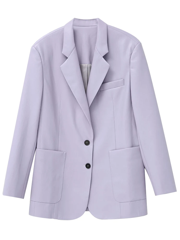 Lautaro-chaqueta de cuero púrpura para mujer, Blazer elegante de manga larga con botonadura única, ropa de diseñador de lujo, primavera y otoño, 2022