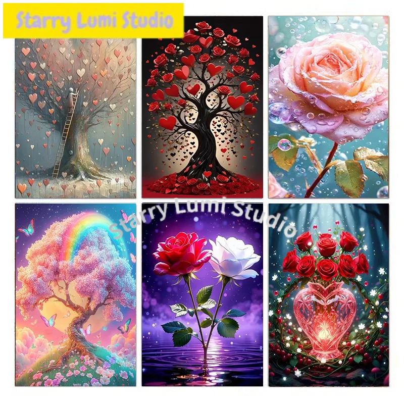 

Diamond DIY 5D Valentine's Day Diamond Painting Set, featuring a flower and tree theme, suitable for adults and beginners.