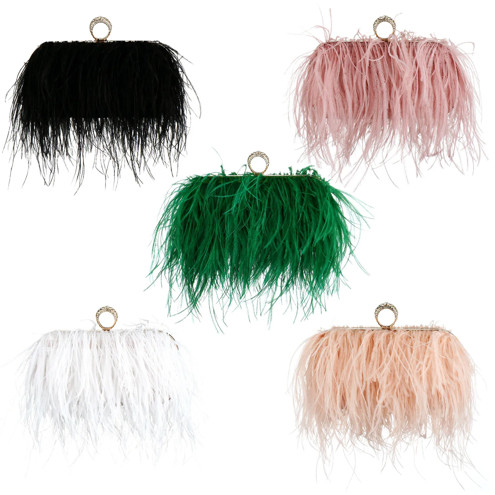 Luxury Ostrich Feather Evening Bags For Women 2023 Chain Shoulder Crossbody Bag Tassel Party Clutch Purse Green Wedding Handbags