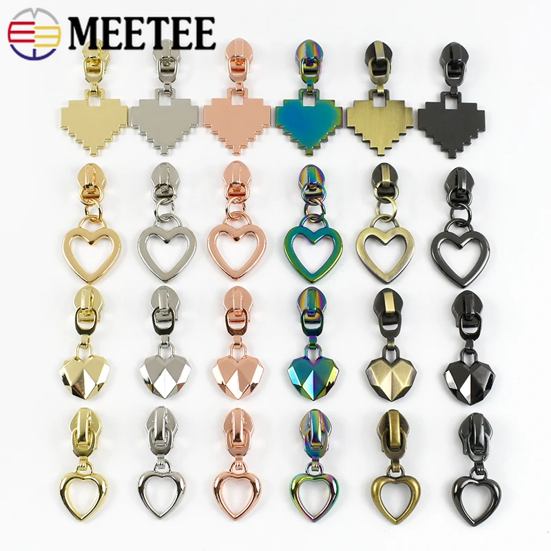 

20Pcs Meetee 5# Heart Zipper Puller Nylon Zips Slider for Sewing Garment Closure Zip Head Bags Jacket Zippers Pull Repair Kits