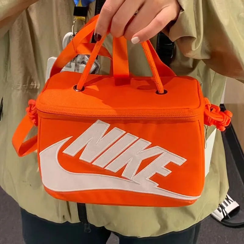 Nike Unisex Casual Sports Polyester Tote Crossbody Bag Mini Women's Style Orange Contrast White FN3059-869