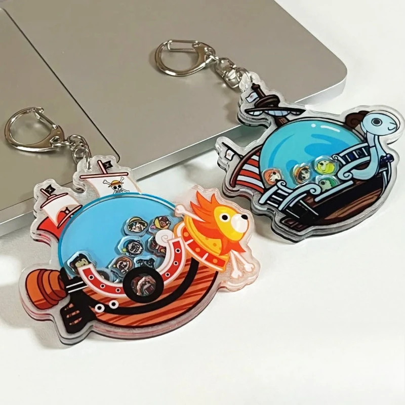 EEN STUK Luffy Piratenschip Acryl Sleutelhanger Anime Accessoire Wobble Charm Cadeau voor fans