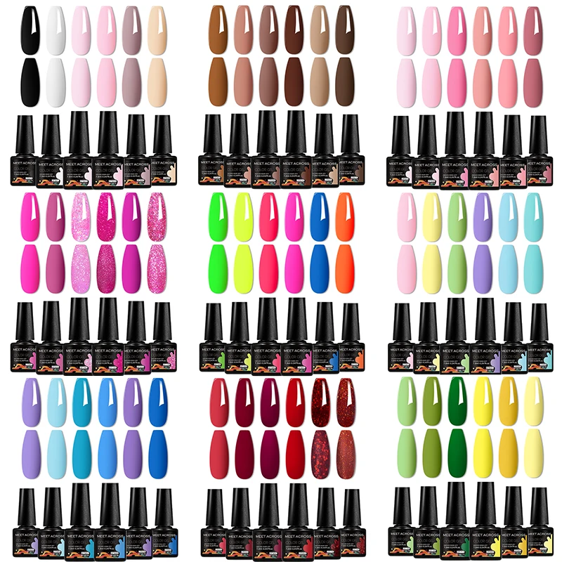 

MEET ACROSS 6Pcs Colorful Gel Nail Polish Set Pink Nude Red Neon Color Nail Art Gel Polish Kit Nail Supplies For Nails Manicure