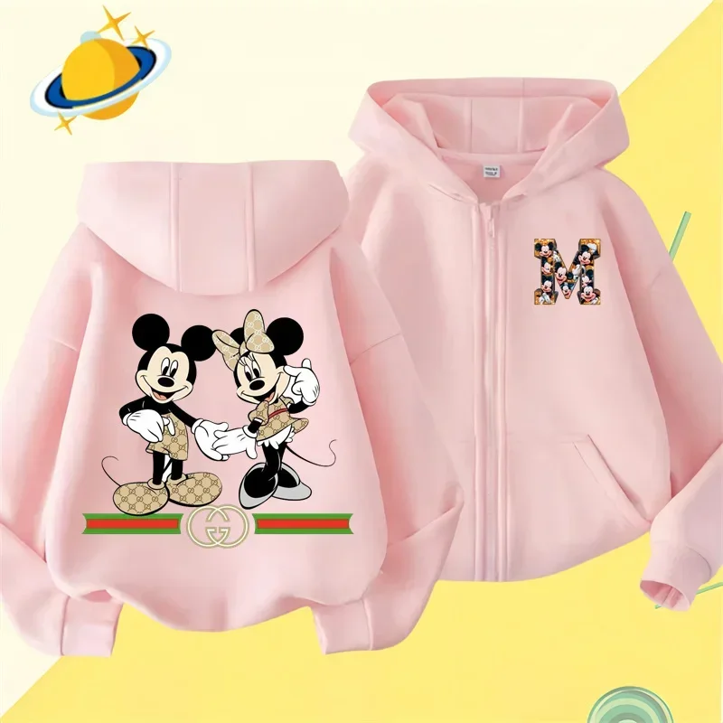 Mickey Mouse Mickey Minnie Kids zipper hoodie Cartoon Print Disney Fall/Winter Long sleeved sweatshirt Casual boys Girls Kawaii