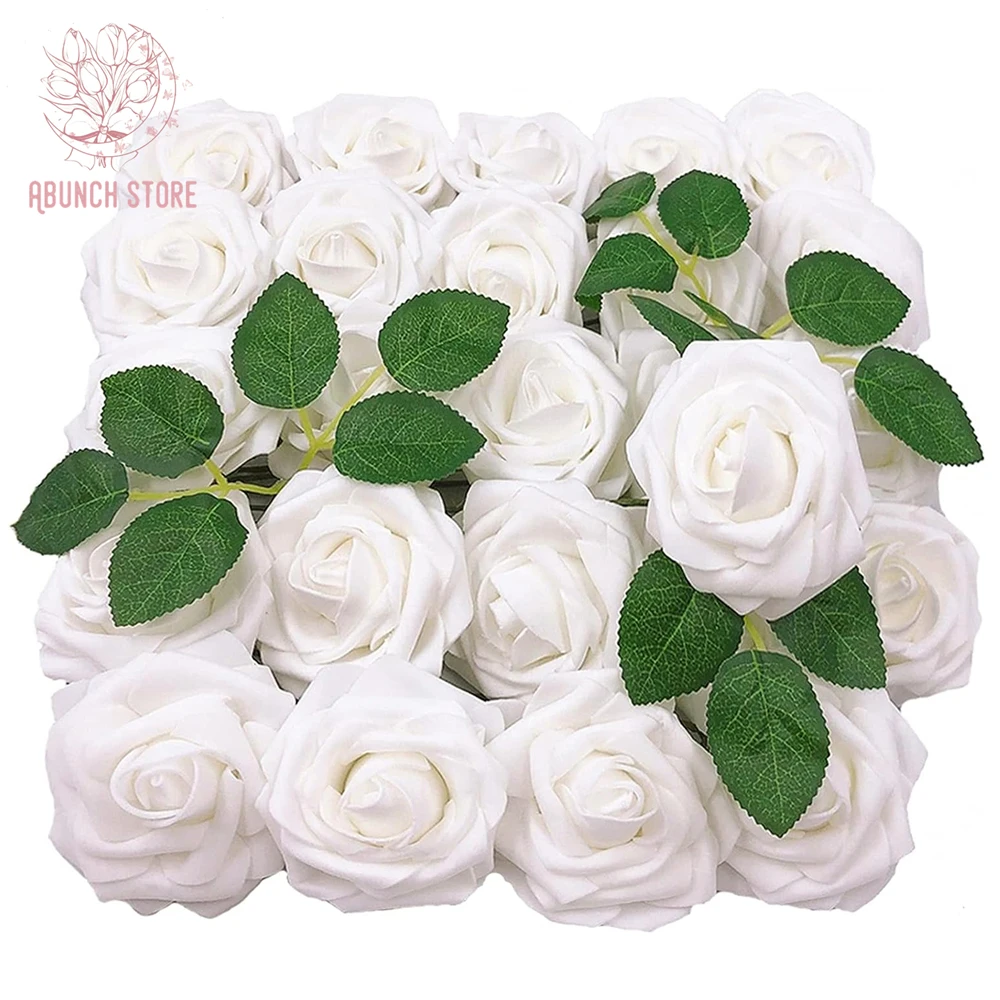 

30Pcs White Rose Artificial Flowers For DIY Wedding Bridal Bouquet Simulation Roses Party Home Floral Decor Valentine's Day Gift