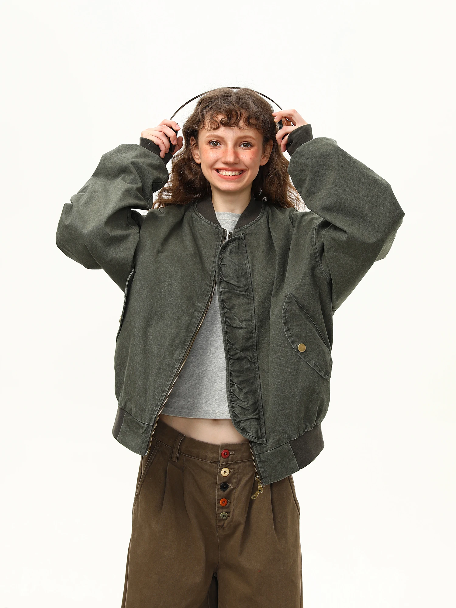 

Wild American Sle Pilot Jaet Loose Fit Women's Waed Heavy Workwear Outerwear ex Casual Versatile Autumn Faion