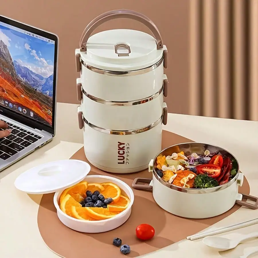 Large-Capacity Stainless Steel Lunch Box: Multi-Layer Portable Square Design for Home/School/Office