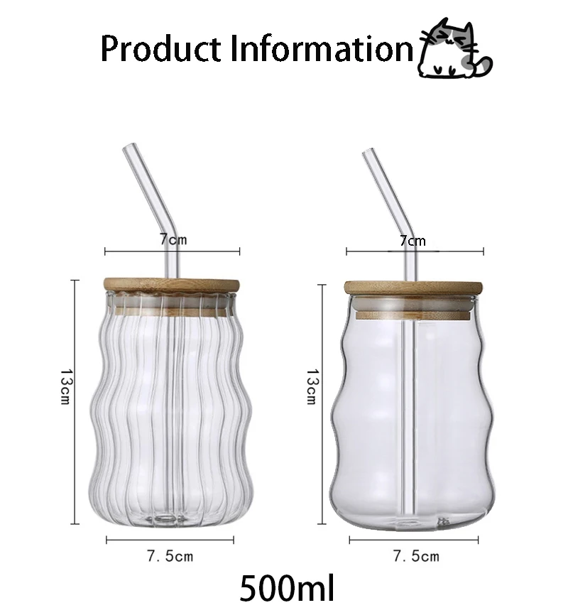 Lot De 2 Gobelets Verre 400ml Avec Couvercle Bambou Et Paille - Réutilisables - Forme Canette