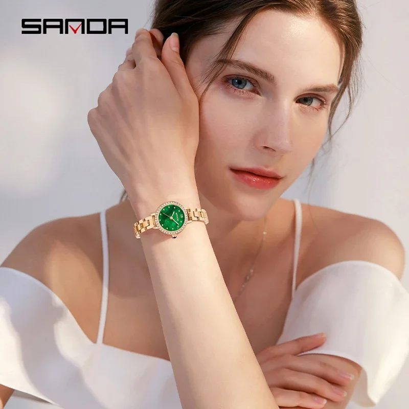 SANDA ساعة نسائية سوار ساعة باند موضة فريتيلاريا مينا تصميم أنيق سبيكة مقاوم للماء ساعة كوارتز نسائية مدمجة هدية