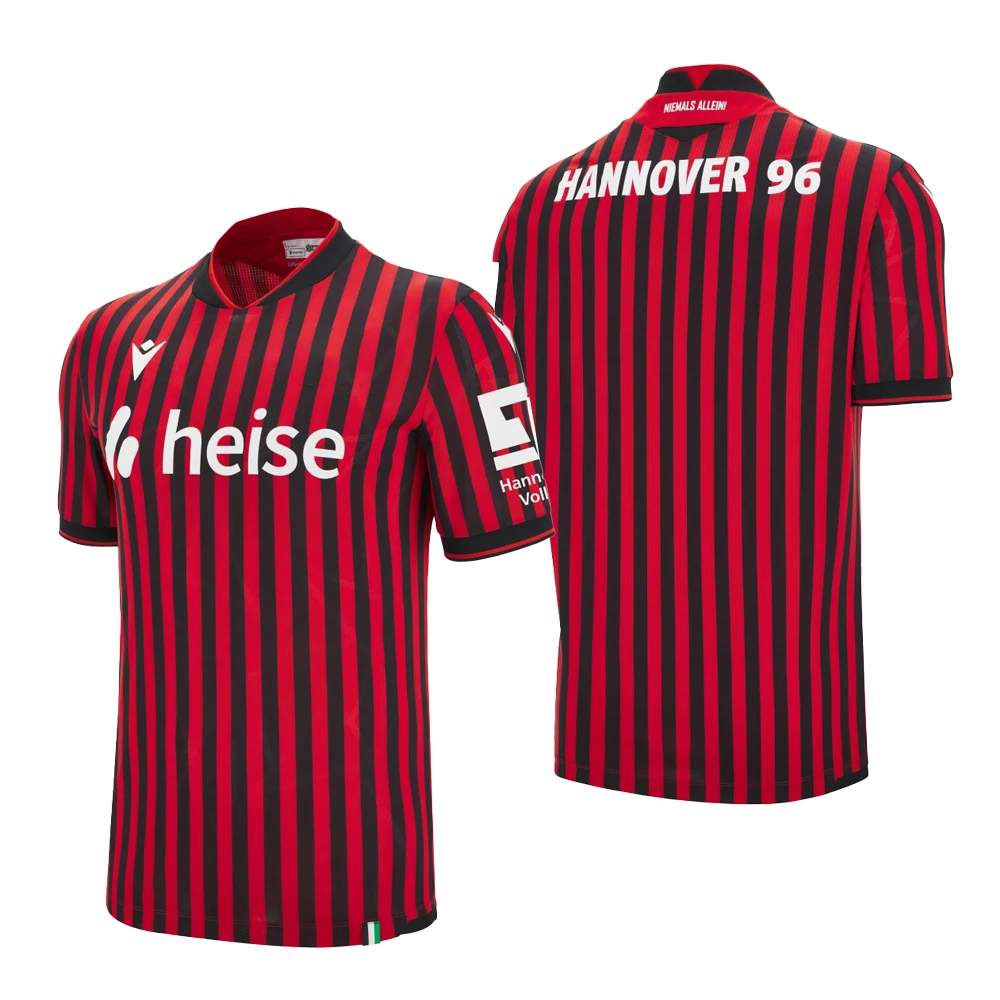 

MACRON 2025-26 Home And Away Football Jersey With Red And Black Vertical Stripes Personalized Fashionable Comfortable Breathable