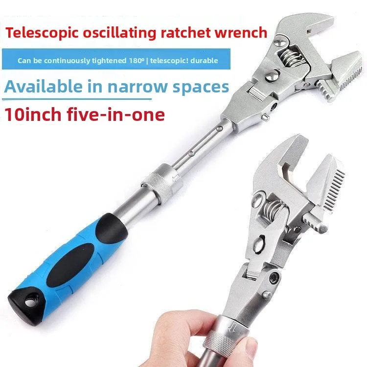 universal-adjustable-quick-ratchet-wrench-with-swivel-head-wide-opening-telescoping-folding-design-for-bathroom-auto-repair