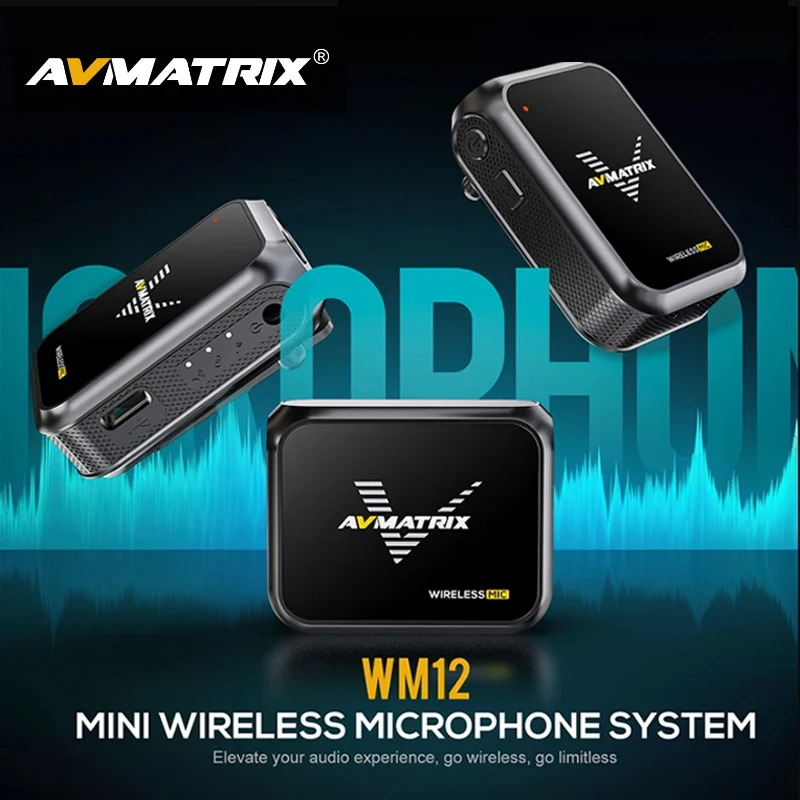 

AVMATRIX WM12 Wireless Microphone Dual-Channel Recording 15-hour Battery Life For Interview Vlog Live Streaming Original Brand