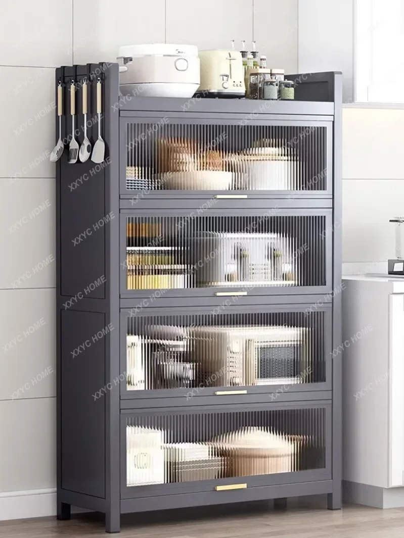 

Kitchen Shelf with Cabinet Door Floor Multi-Layer Multi-Functional Storage Cabinet Oven Microwave Oven Storage Cupboard