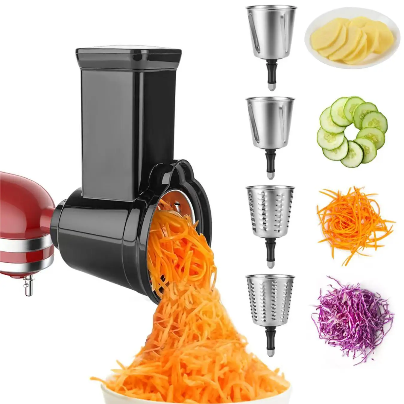 Acessório grande para ralador de queijo dlameter, acessório para máquina de salada vegetal com 4 lâminas, acessórios de cozinha para suporte KitchenAid