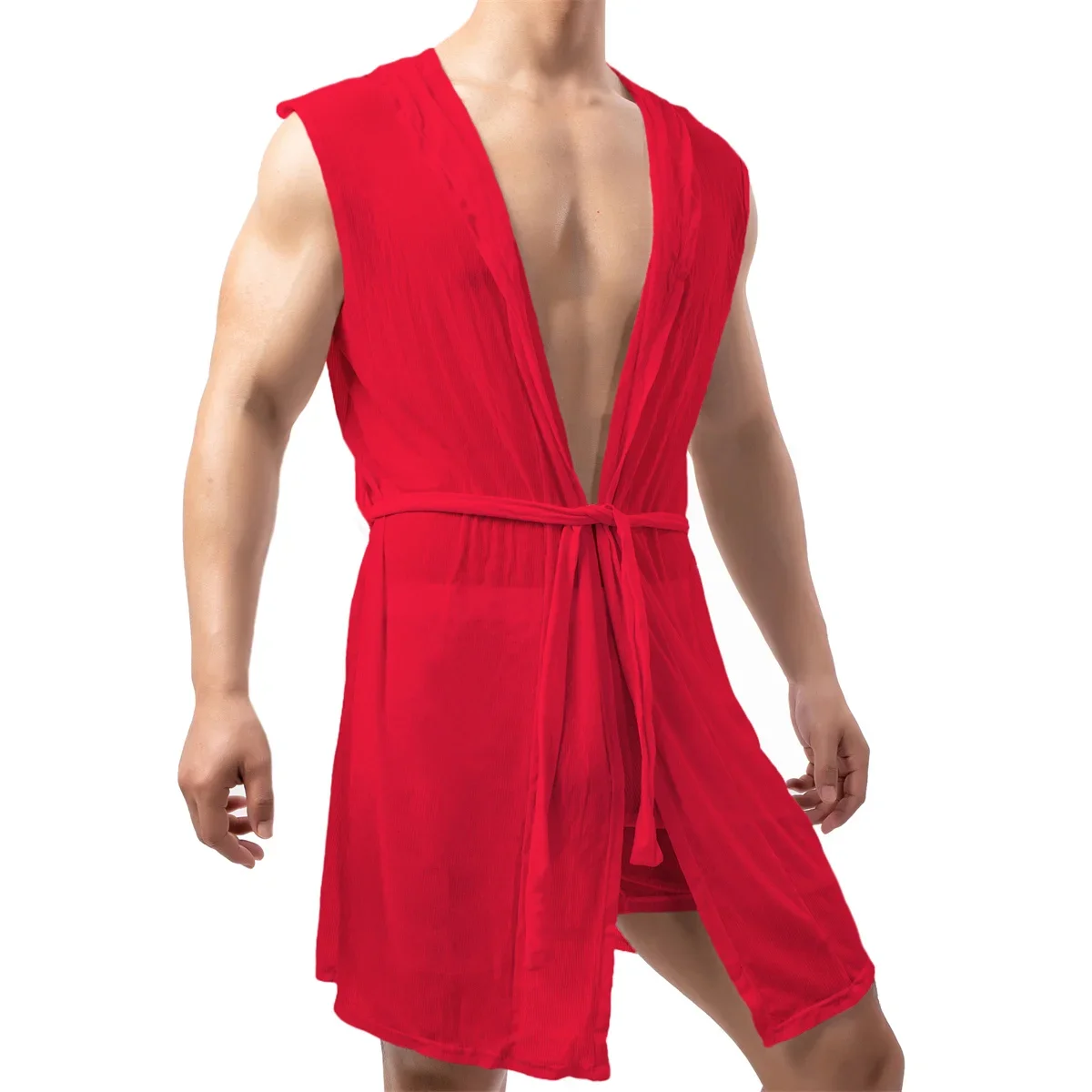 Mens Bath Robes Sexy Pajamas Sleepwear Kimono Hombre Hooded Bathrobe Mens Bath Summer Dress Bath Robe Boxers Underwear Nightgown