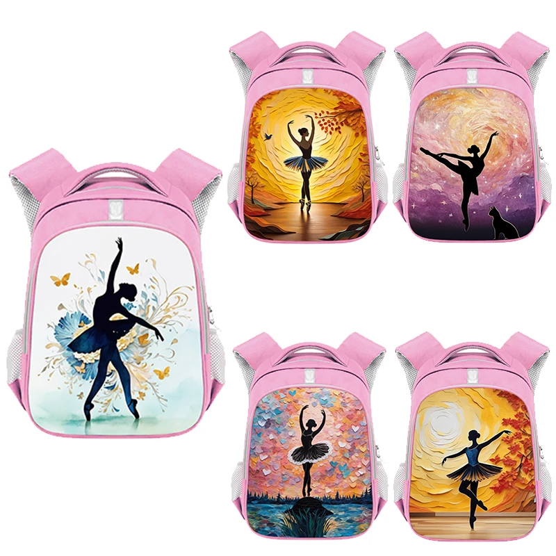 

Ballet Dancer Pink Backpacks for Teenager Gymnastics Art Girls Children School Bags Women Rucksack Laptop Bag Kids Bookbag Gift