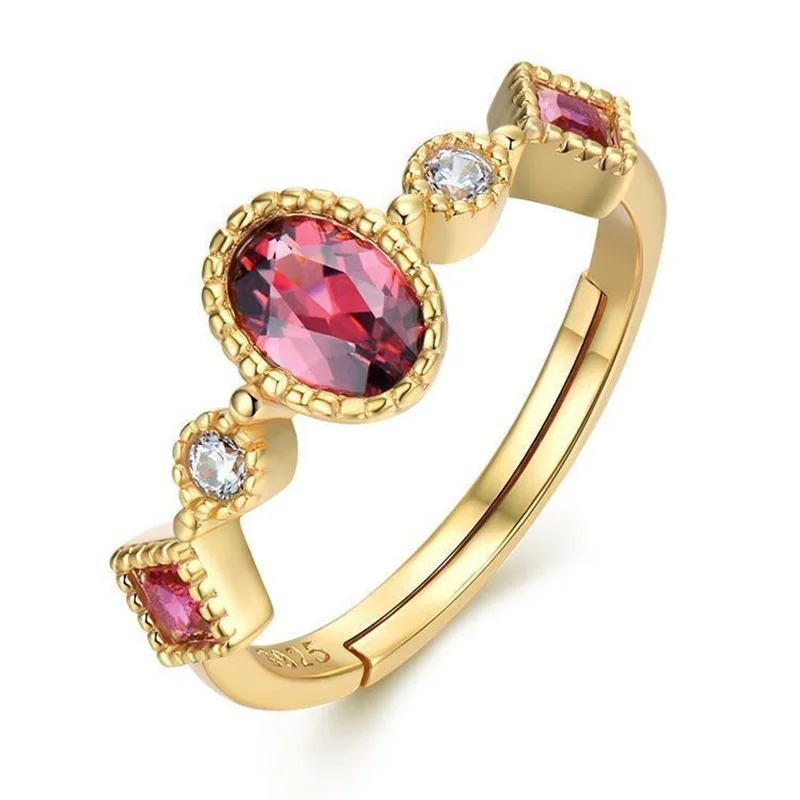 New Ins Luxury Garnet Red Ring Simple Vintage Red Geometric anelli regolabili per gioielli moda donna ragazze