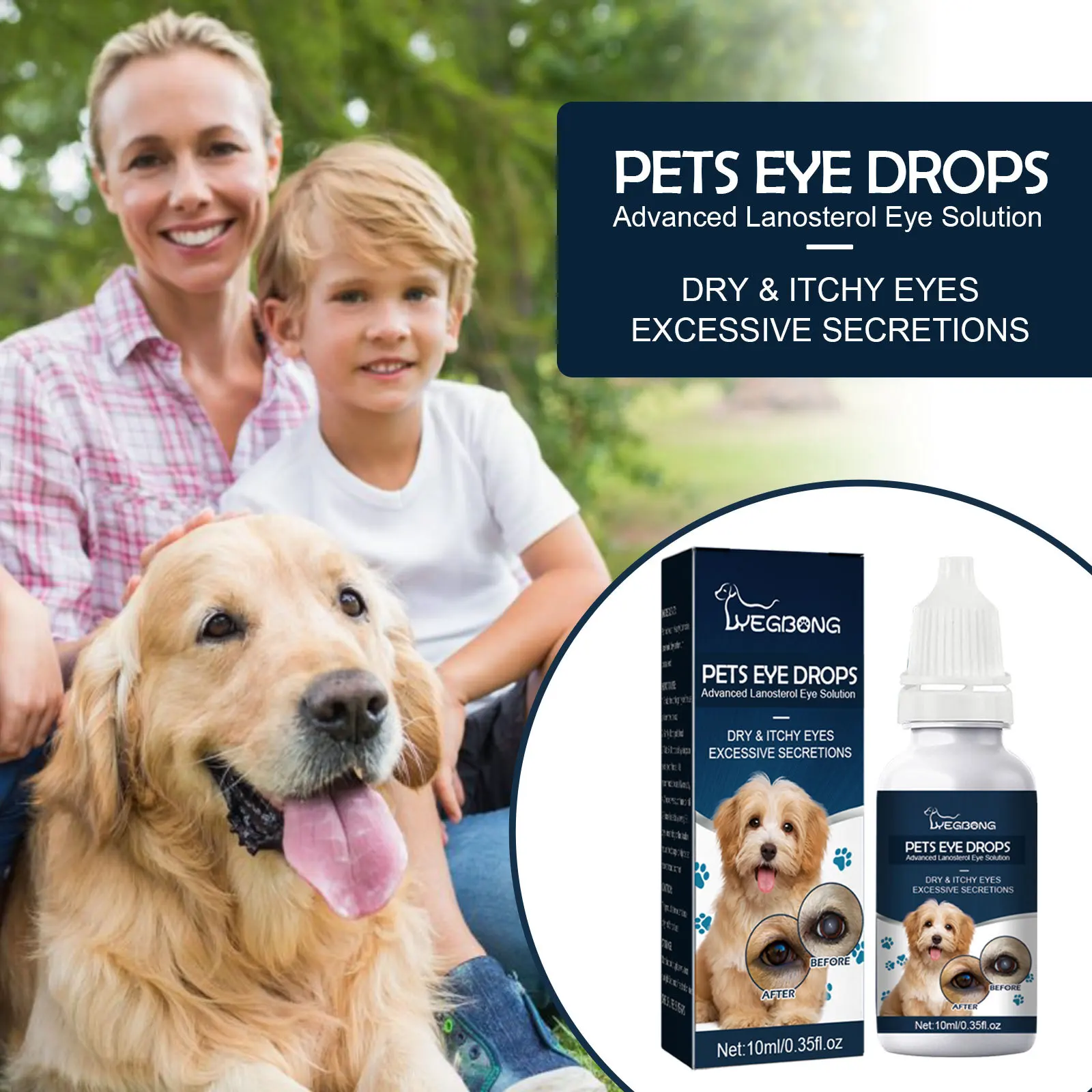 Yegbong Pet Eye Drops, Remove Tears From Cats and Dogs, Relieve Eye Itching, Gently Cleanse The Face, and Clear Eye Drops.