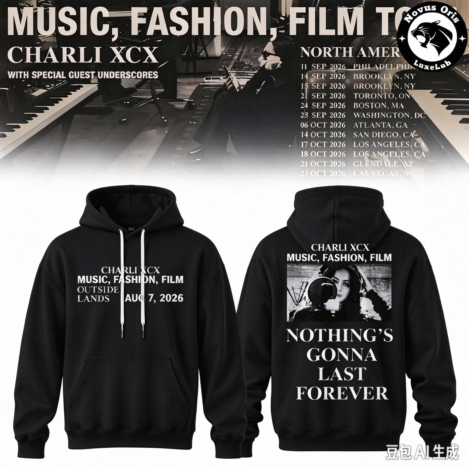 2026Charli XCX Music Fashion Film Tour Hoodie Double Sided Print Unisex Pop Fan Merch Pullover Hooded Sweatshirt