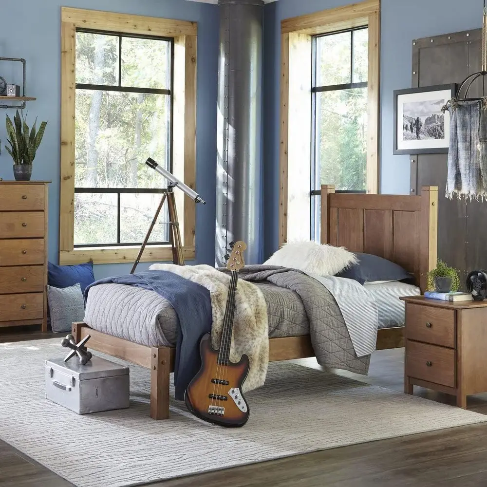 

Grain Wood urniture Shaker Solid Wood Panel Platorm Bed, Twin Size, Walnut