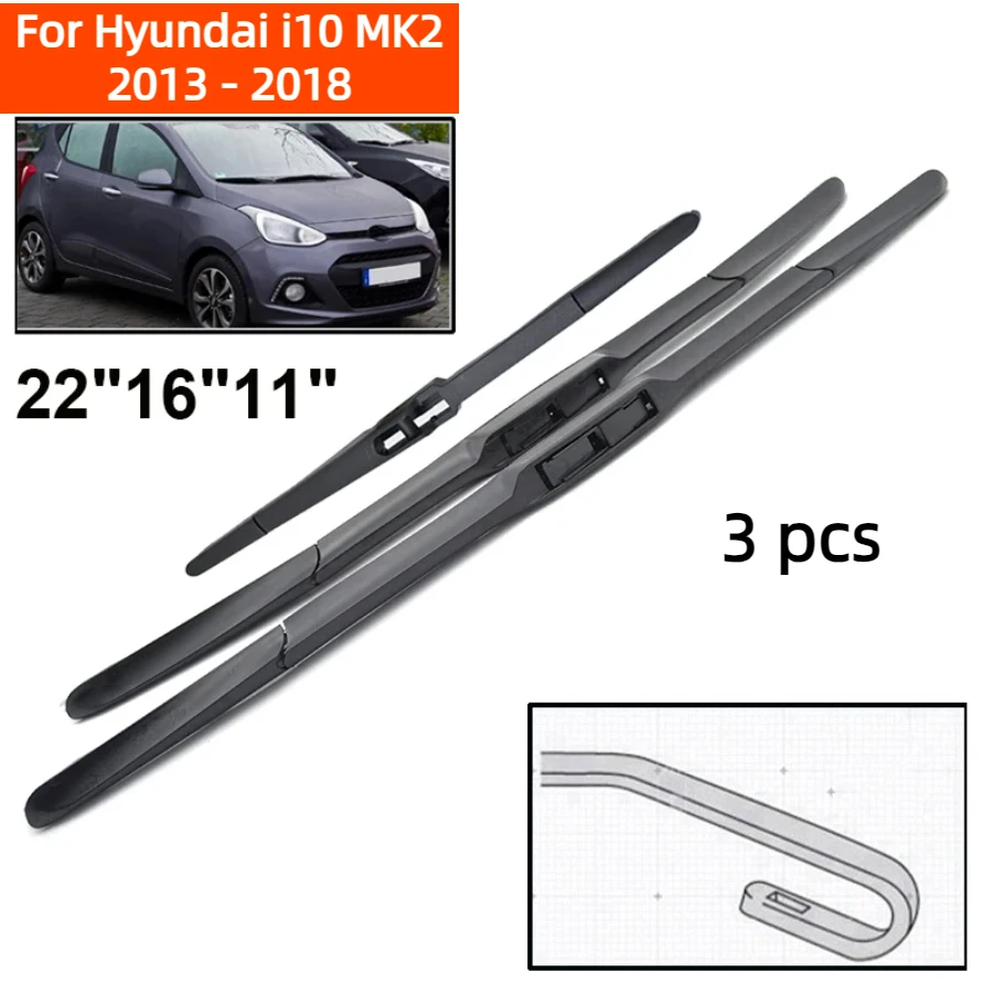 ZHANGU Wiper Front & Rear Wiper Blades Set For Hyundai i10 MK2 2013 - 2018 Windshield Windscreen Window Rain Brushes 22