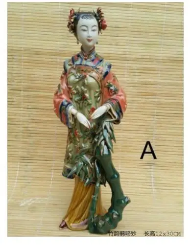 Classical ladies enjoy leisure Shiwan Doll girl Beauty figure Sculpture statue model room display antique frame decorations