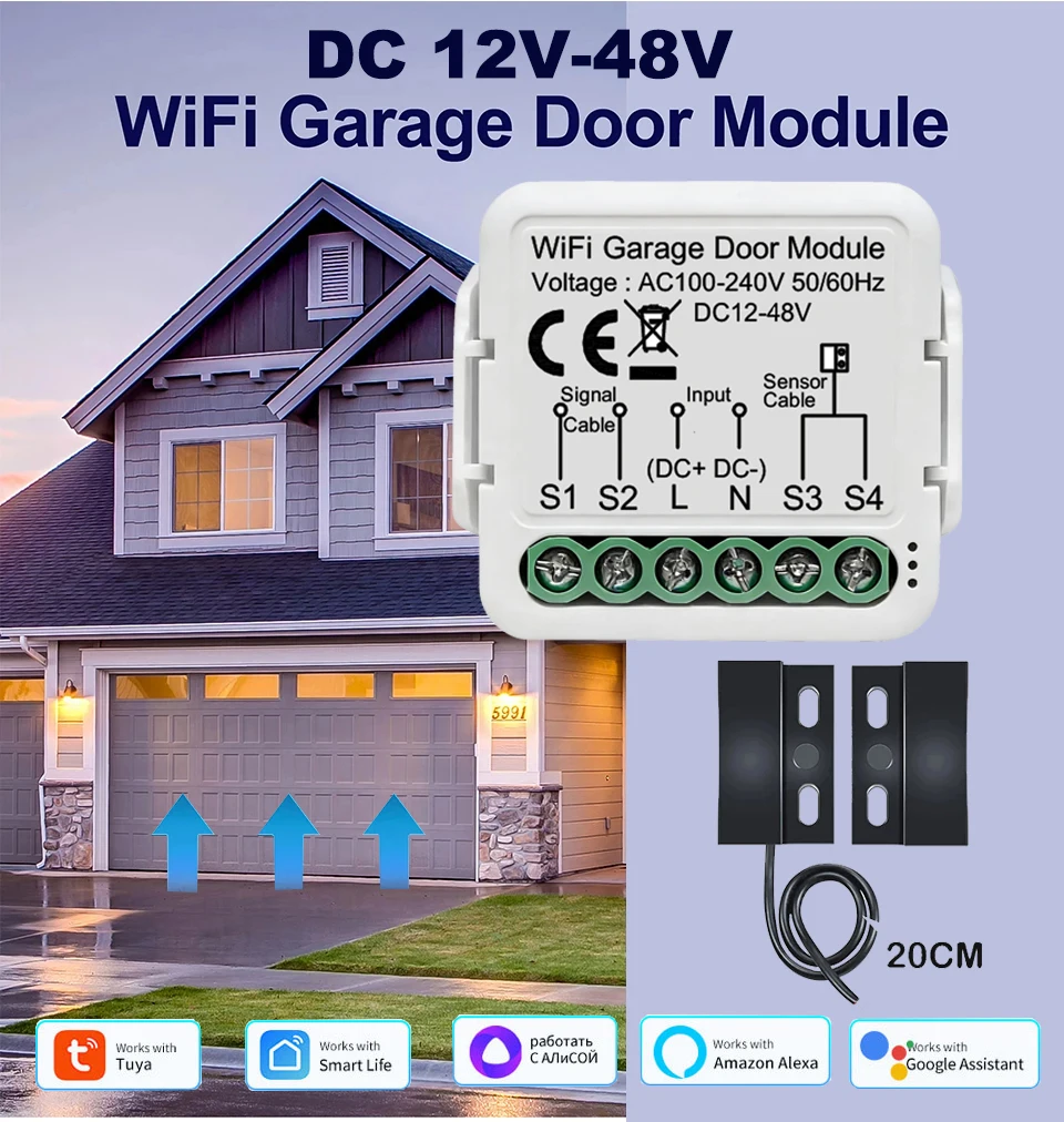 

Tuya DC12-48V WiFi Garage Door Opener Zigbee Gate Controller Switch Module Timer, Remote Control, Works with Alexa Google