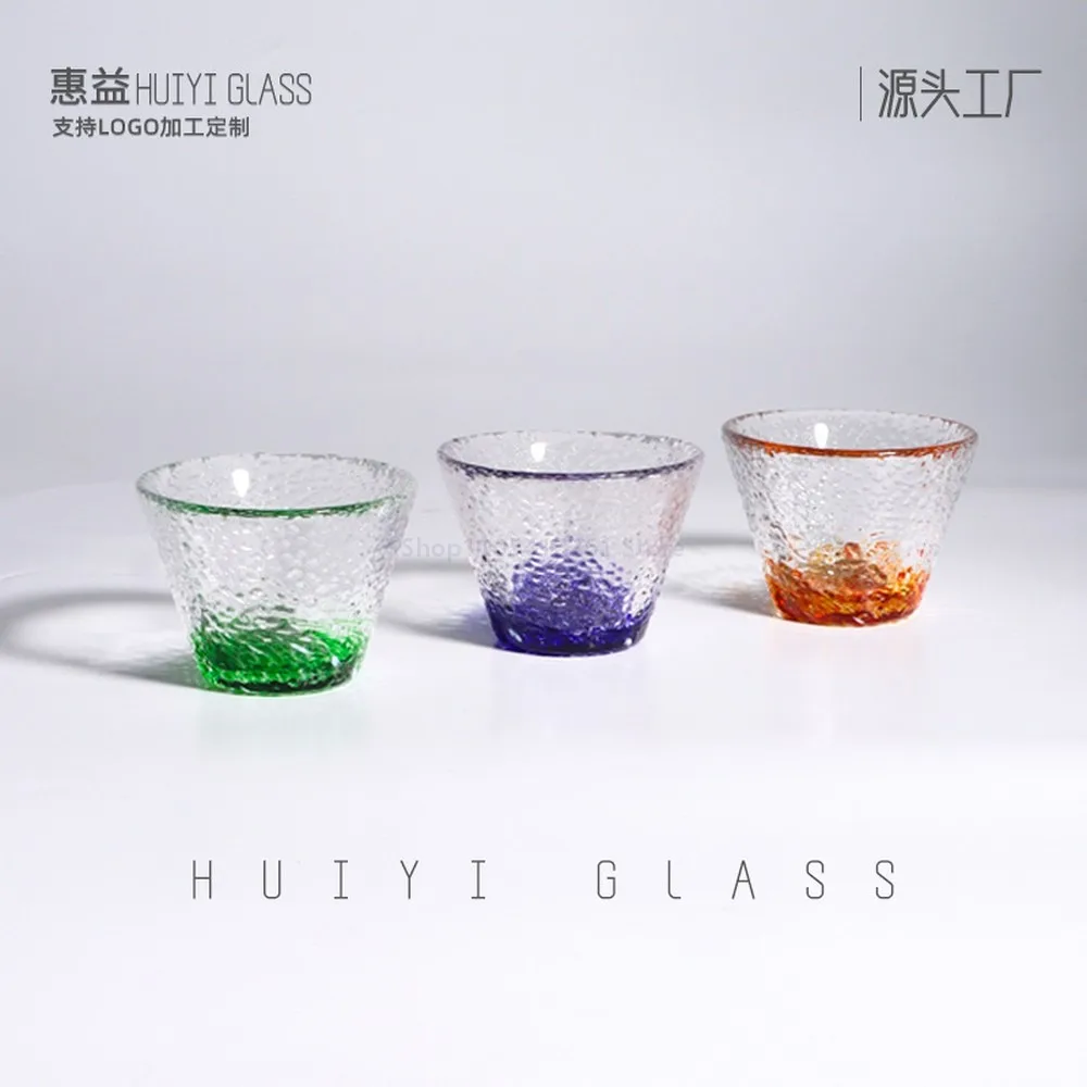 Japanese Edo Kiriko Colored Glass Sake Cup Handmade Hammered Texture Shot Glass Traditional Kiriko Tumbler Small Tea