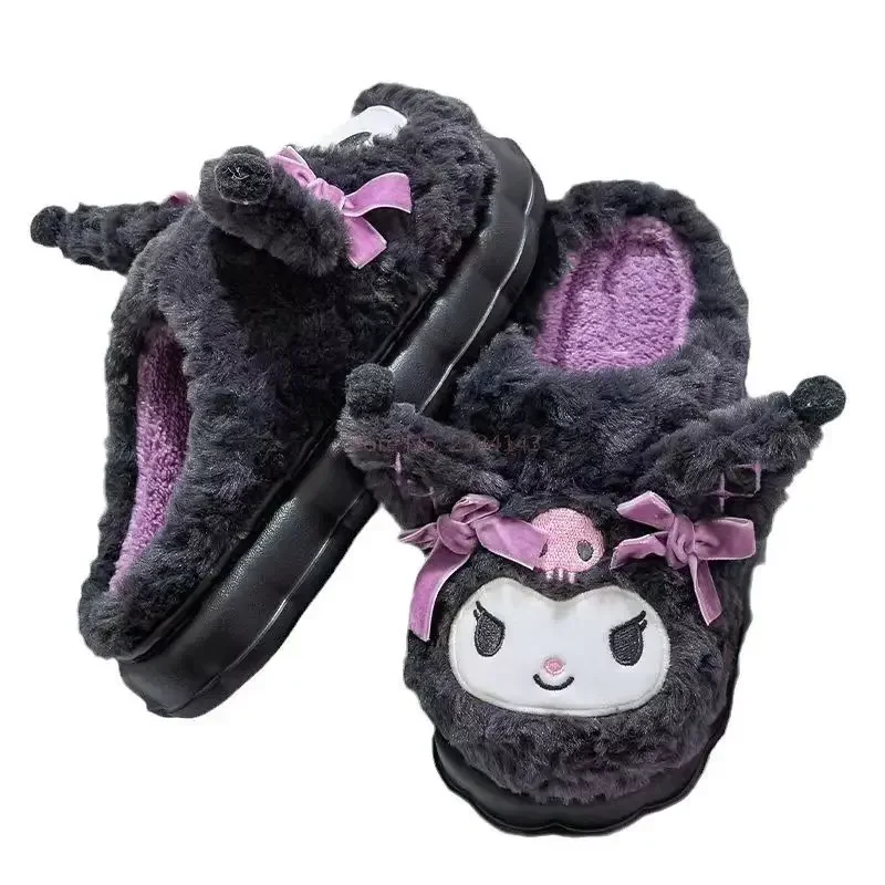 Produk Periferal Kuromi Sandal Katun Untuk Wanita Musim Gugur Dan Musim Dingin Anti Selip Rumahan Sepatu Katun Kartun Lucu Tebal