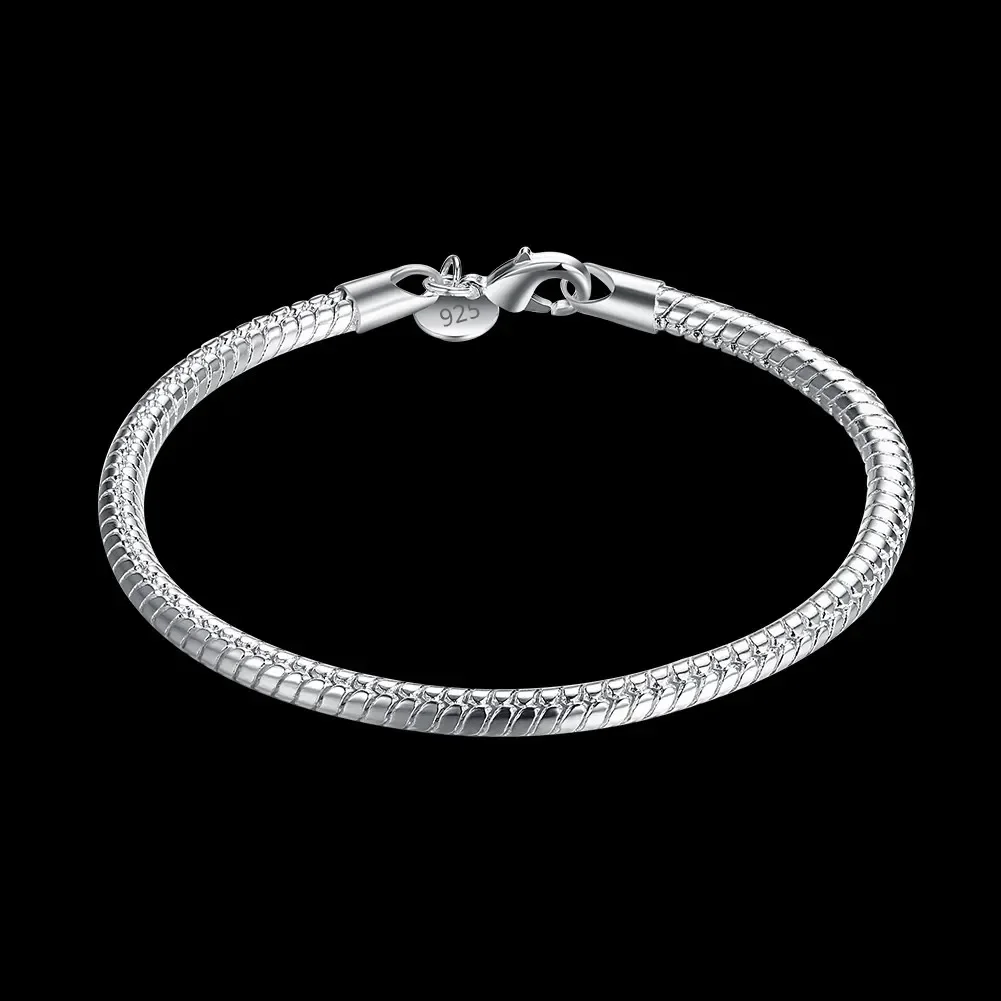 

925 sterling Silver 4MM snake bone chain Bracelets for women men luxury Fashion Party Wedding Accessories Jewelry Christmas Gift