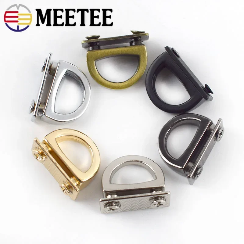 Meetee 5/10/20Pcs 14mm Metal D Ring Bag Side Clip Buckles Screw Handbag Chain Hanger Hook DIY Strap Hardware Accessories