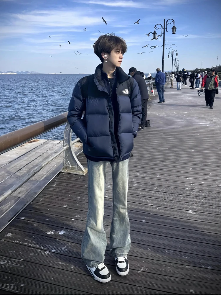 

Синие джинсы Bell Bot в стиле ретро, мужские облегающие прямые брюки в американском стиле High Street, молодежные модные джинсы для подростков