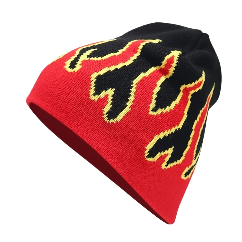 Winter Warm Beanie Hat for Women Man Hip Hop Y2K Street Flame SkullHat Fire Hell Burn Flames Hot Trend Knitted Soft Wear Bonnet