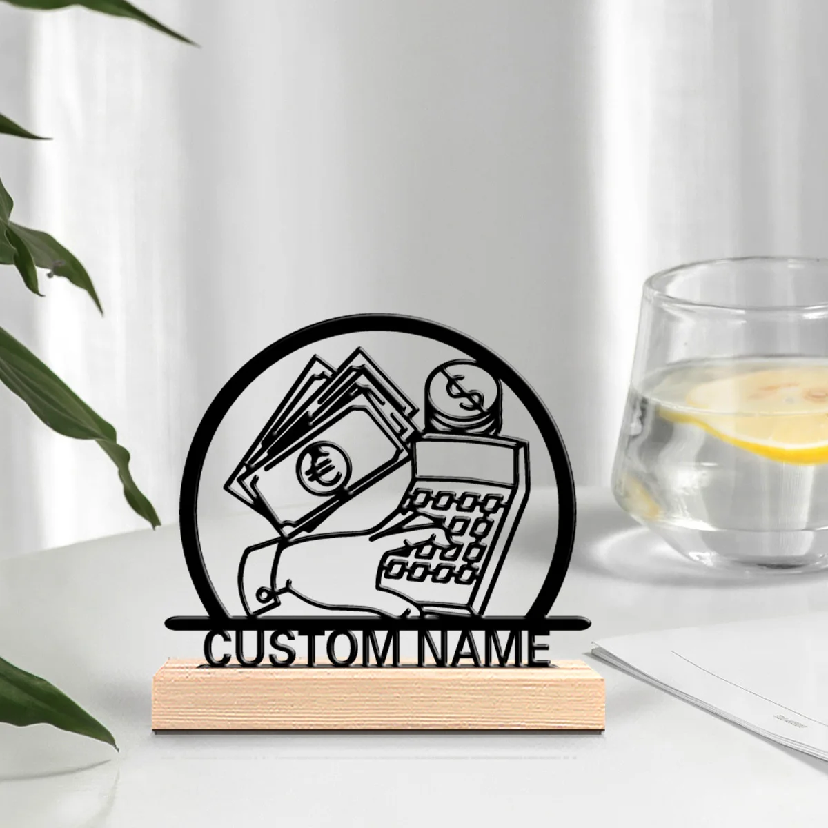 1 قطعة تماثيل معدنية مخصصة للمقتصاد المالي فن معدني مع قاعدة خشبية مع موضوع ذكر ، ديكور سطح المكتب