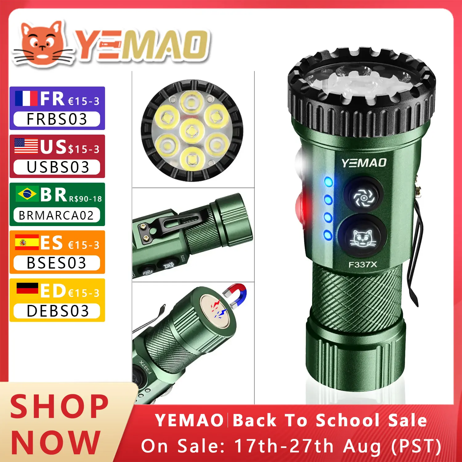 YEMAO F337X Мощный светодиодный фонарик 7 светодиодов XTE 3000