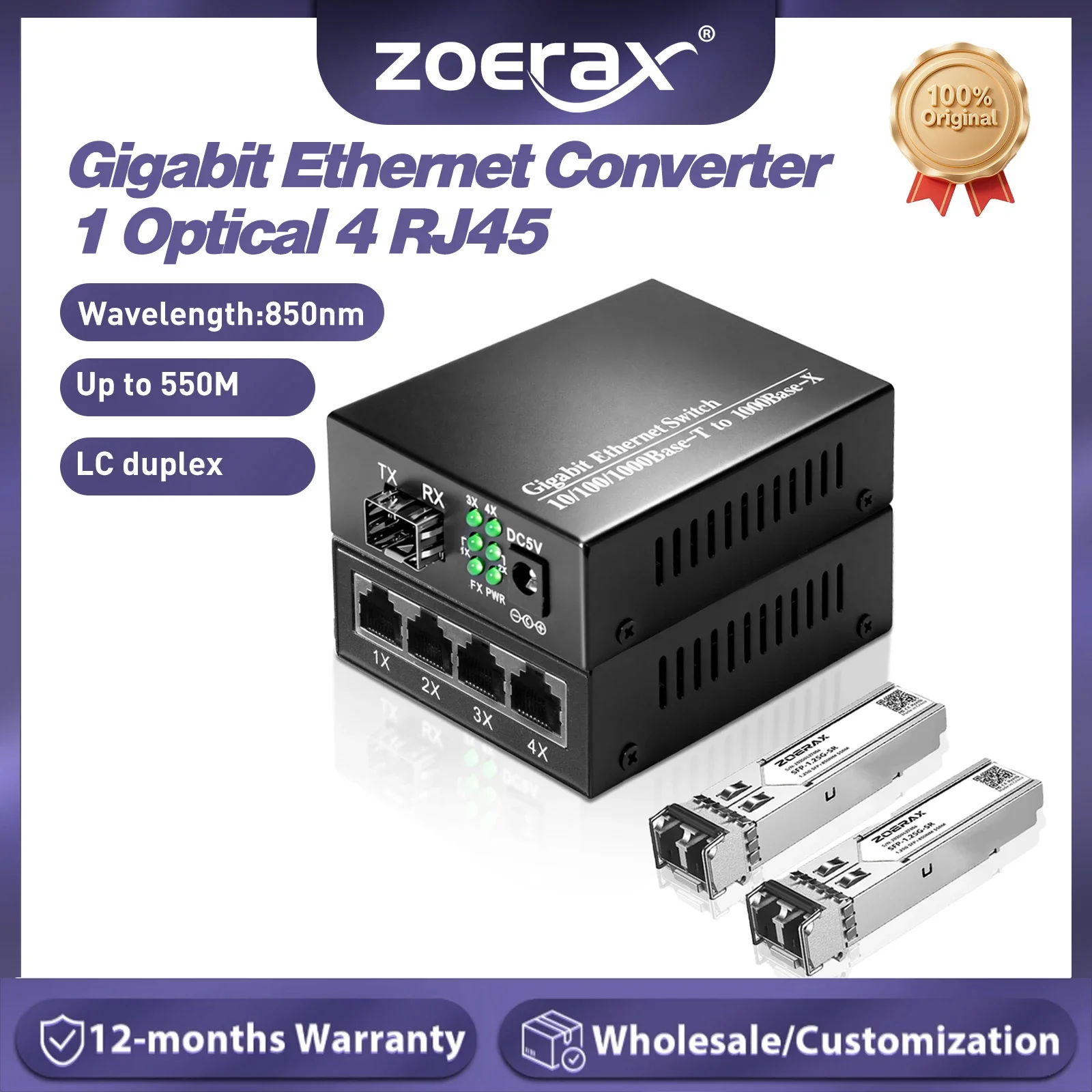 conversor-de-midia-de-fibra-gigabit-zoerax-1-Optico-4-rj45-125g-sfp-modulo-de-fibra-multimodo-lc-com-suporte-ddm