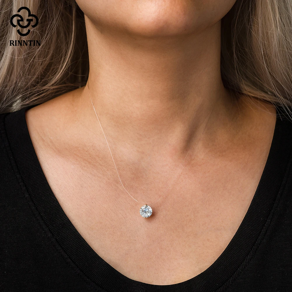 

Rinntin Brilliant Premium 8A Cubic Zirconia Necklace with Invisible Transparent Fishing Line Silver 925 Women Jewelry LZN32