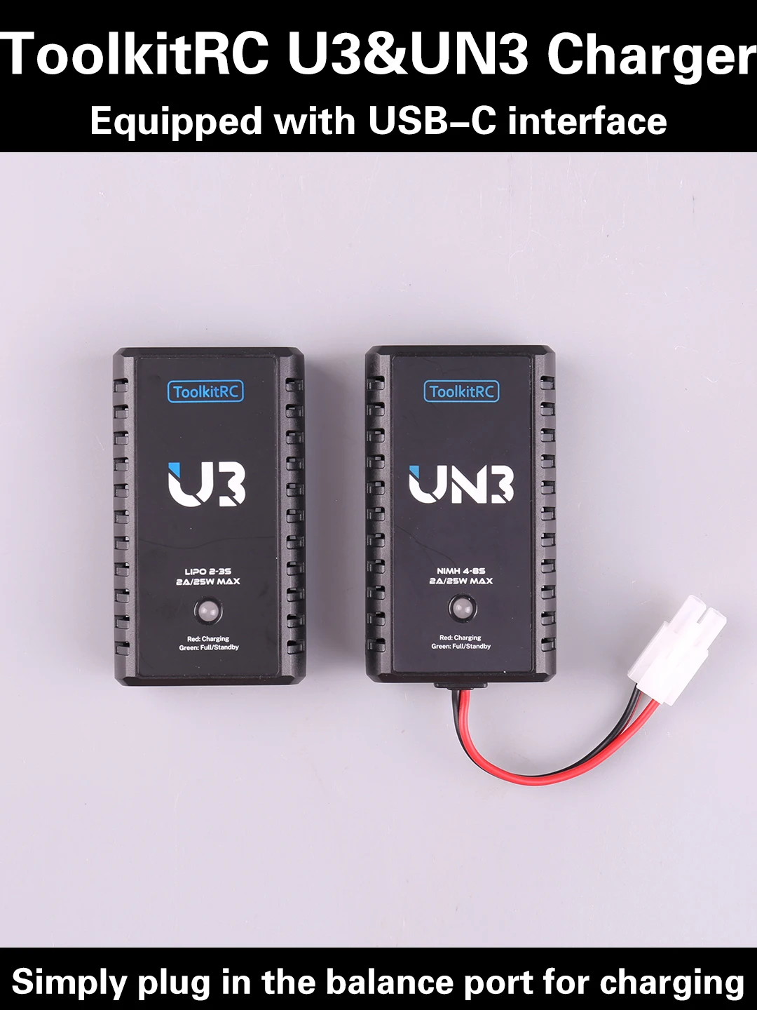 ToolkitRC U3 2-3S LiPo UN3 4-8S USB-C NiMh Battery Charger 2A 25W Balance Port Direct Charge for RC Model FPV Drone Car Airplane