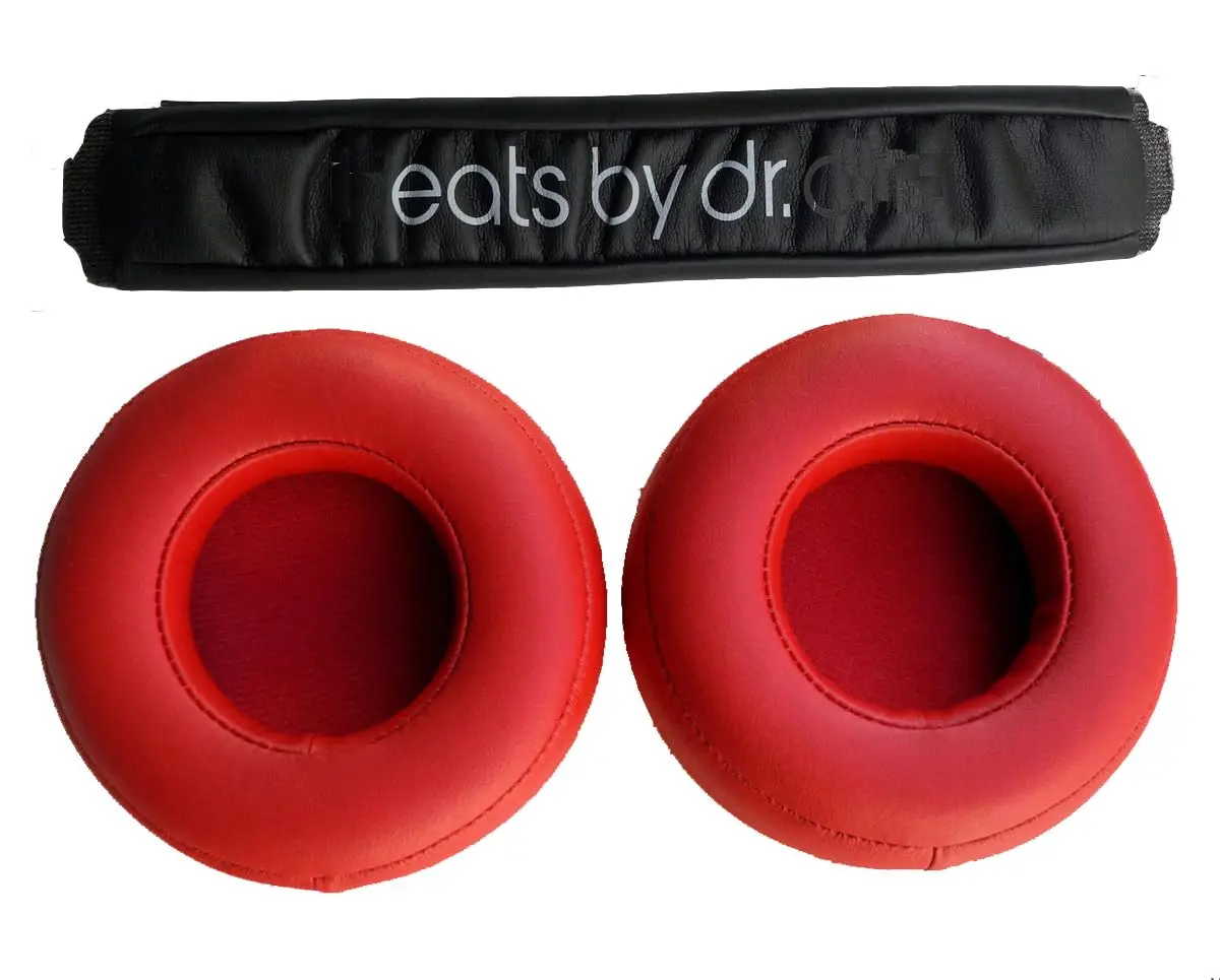 Earpads+Headband Leather Cushion Repair Parts for Beats PRO HI-End & Monster Beats Pro & Detox Wireless Headset (Red)