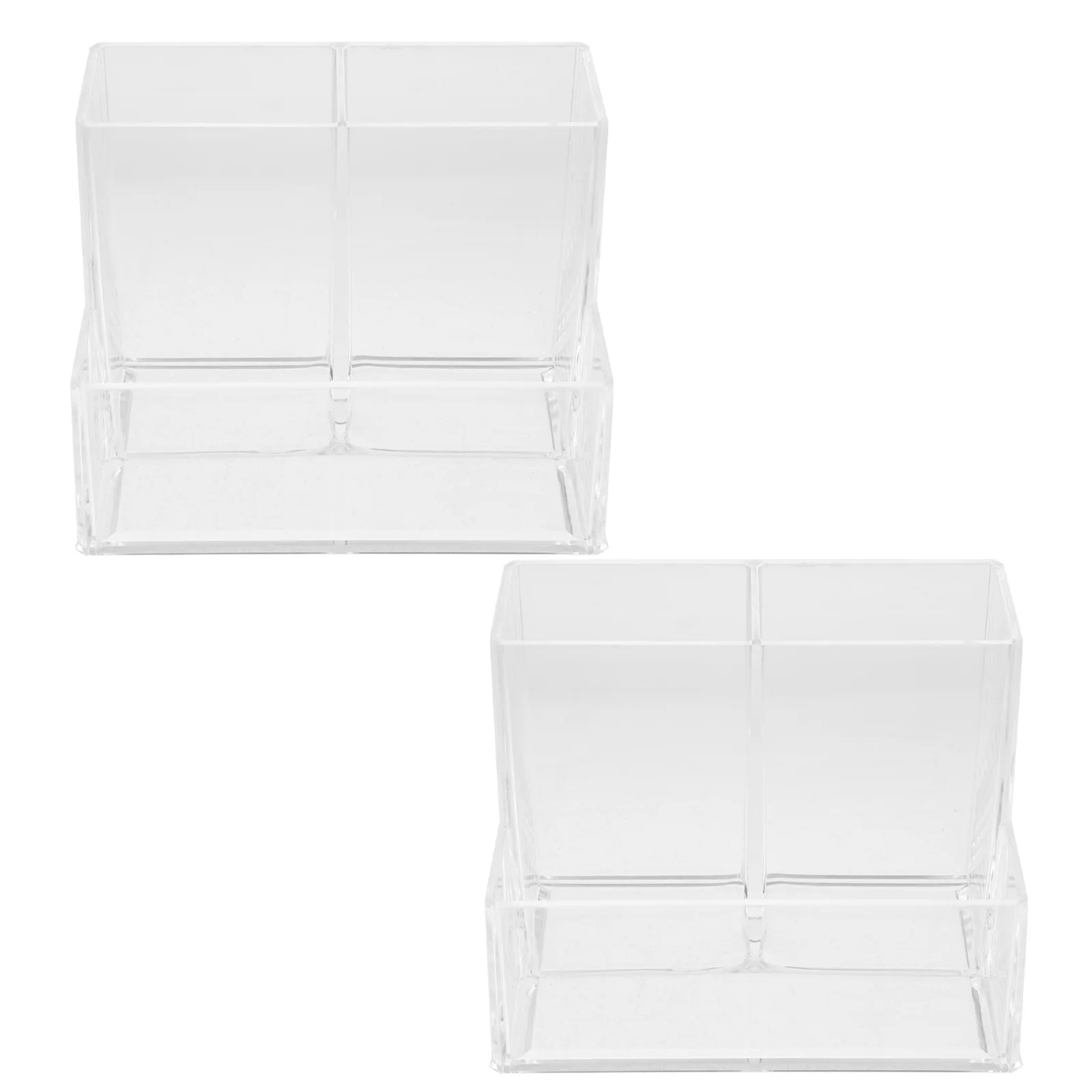 2Pcs Acrylic Pen Holder Desk Organizer Transparent Stationery Container for Home Office with Multi-Grid Compartments Storage Cup
