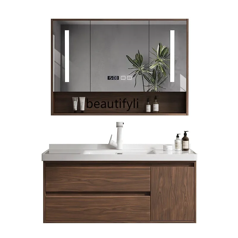 

New Chinese Bathroom Cabinet Intelligent Solid Wood Bathroom Table Hand Washing Bathroom Cabinet Integrated